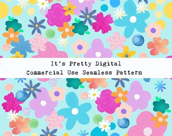 bright bold paint textured florals flowers seamless repeat pattern design custom fabric printing sublimation tumbler background wallpaper