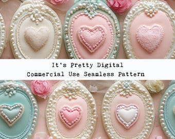 sugar cookie hearts realistic 3d seamless repeat pattern custom fabric printing sublimation file tumbler background wallpaper png jpg