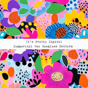 Diseño floral abstracto, llamativo, brillante, colorido, sin costuras, patrón repetido, tela personalizada, sublimación, SVG, PNG, imágenes prediseñadas, uso comercial, impresión