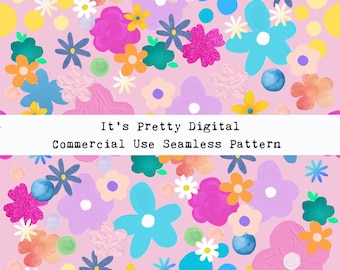 textured paint effect floral flowers seamless repeat pattern design custom fabric printing sublimation background wallpaper file svg png jpg