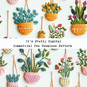 effet de broderie plantes suspendues réalistes plantes succulentes conception de motifs répétés sans couture impression sur tissu personnalisée fond gobelet sublimation