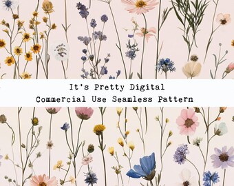 boho watercolour floral painted wild flowers seamless repeat pattern design custom fabric printing sublimation commercial use tumbler