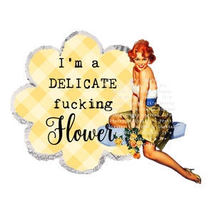 Delicate flower retro snarky pin up housewives sublimation file png commercial use
