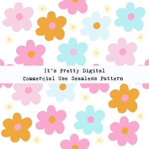 retro bold bright daisies simple floral seamless repeat pattern design sublimation file commercial use custom fabric printing tumbler