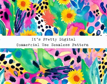 vibrant bright floral leopard print busy crazy print commercial use seamless repeat pattern commercial use