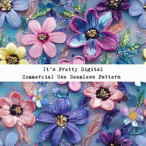 realistisch glitter pailletten bloemen schitteren borduurwerk custom stofontwerp commercieel gebruik bloemensublimatie 3D driedimensionaal