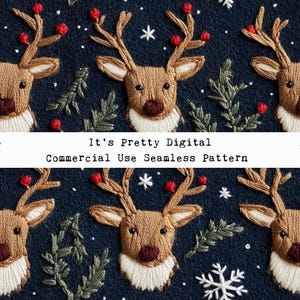 Weihnachten Rentier realistisch Stickwolle Nähen nahtlose wiederholen digitale Stoffmuster Datei Sublimationsbecher Design