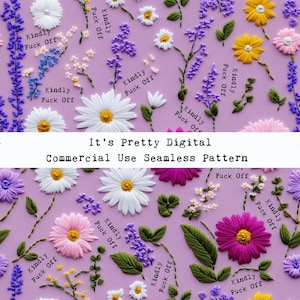 Kindly fuck off realistische Stickerei nahtlose digitales Rapportmuster kommerzielle Nutzung benutzerdefinierte Stoffsublimationsbecher Hintergrundbild