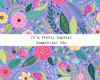 Estampa floral boho sem costura, design de tecido com flores vibrantes (download digital)