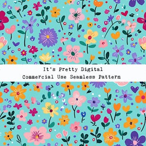 Könnte beinhalten: Ein nahtloses Muster mit einer Vielzahl von bunten Blumen auf hellblauem Hintergrund. Die Blumen sind in verschiedenen Schattierungen von Rosa, Gelb, Lila, Rot und Orange. Das Muster ist perfekt für die Verwendung in einer Vielzahl von kreativen Projekten.