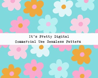 retro bright bold daisies flowers summer floral seamless repeat pattern design custom fabric printing sublimation tumbler background svg png