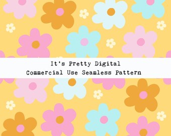 retro bold happy summer daisies flowers floral seamless repeat pattern design custom fabric printing sublimation tumbler background svg png
