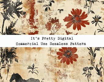 grunge cowgirl rustic floral effect seamless repeat pattern design custom fabric printing sublimation file tumbler background wallpaper png