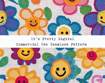 embroidery realistic happy floral flowers seamless repeat pattern design custom fabric sublimation tumbler digital design backgrounds paper