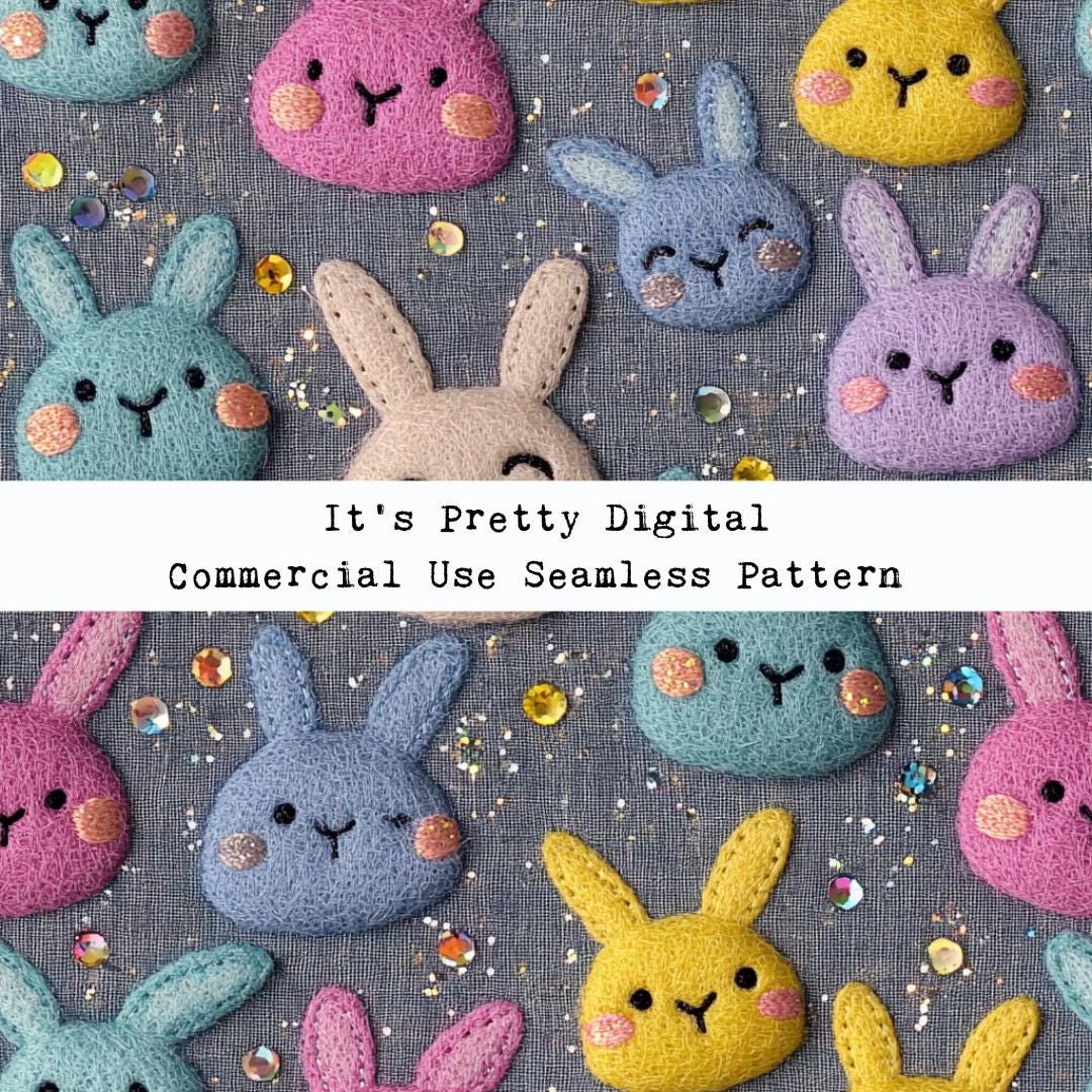 Realistic Felt Bunnies Rabbit Happy Kawaii Easter Seamless Repeat ...
