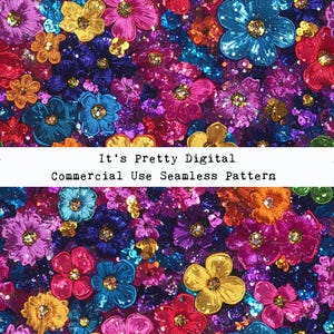 glitter brilho lantejoulas flores floral bordado realista texturizado sem costura padrão de repetição tecido personalizado sublimação