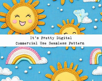 realistic happy suns embroidery 3d seamless repeat fabric digital sublimation commercial use wallpaper tumbler background printing