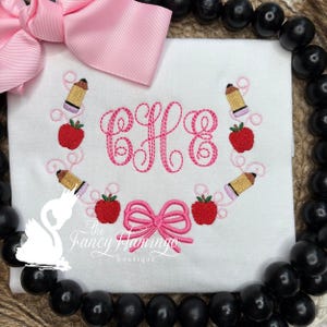 Personalized Girls Back to School Shirt: Apple, Pencil & Bow Embroidered Tee