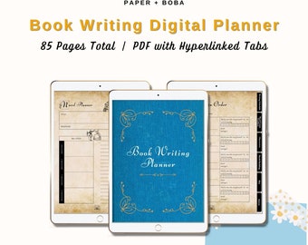 Digital Book Writing Planner for Fiction Writers. Character Profile, Novel Plotting, Word Count Tracker, & more. Vintage Style. PDF Download