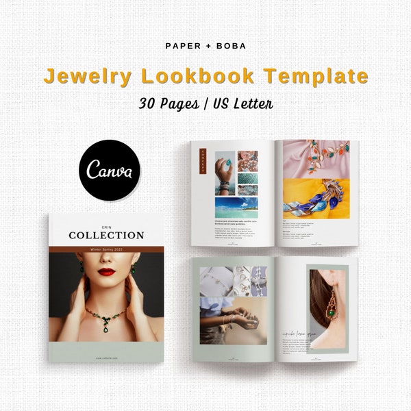 Canva Schmuck Lookbook Vorlage für Designer & Unternehmer zum erstellen eines Schmuckkatalog, Bleimagnet, Fotobuch, US Letter | ERIN