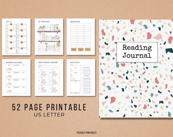 Boho Reading Journal Printable Planner. Book Review Template, Reading Goal Tracker, Reading Log, Bookshelf Printable Instant Download