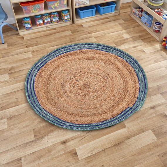 Hand Braided 70 Cm Indian Round Rugs Cotton Jute Blue Beige Uk Hand Braided 70 Cm Indian Round Rugs, Round Rugs 70cm