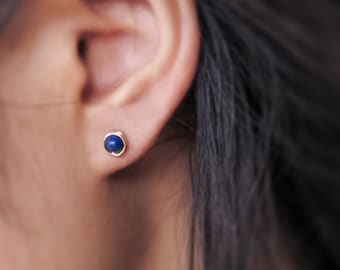 Tiny Lapis Lazuli Stud Earrings, 14K Gold/Rose Gold Filled, Sterling Silver Blue Gemstone Earrings, December Birthstone, Blue Cabochon
