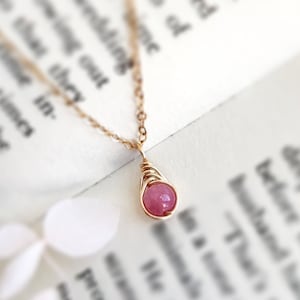 Dainty Pink Tourmaline Necklace, 14K Gold - Rose Gold Filled - Sterling Silver Delicate Gemstone Pendant Necklace
