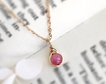 Dainty Pink Tourmaline Necklace, 14K Gold - Rose Gold Filled - Sterling Silver Delicate Gemstone Pendant Necklace