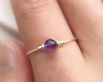 Amethyst Ring, 14K Gold Filled, Sterling Silver Amethyst Stacking Ring, February Birthstone, Pinky Ring, Anxiety Ring