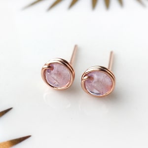 Lavender Amethyst Earrings, 14K Gold Filled Sterling Silver Wire Wrapped Stud Earrings 4mm image 1