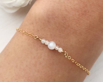 Dainty Moonstone Bracelet, 14K Gold Filled, Rose Gold Filled, Sterling Silver Layering Bracelet, June Birthstone, Birthday Gift Ideas