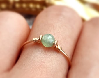 Dainty Light Green Jade Ring For Women, 14K Gold Filled - Sterling Silver Wire Wrapped Ring, Tiny Stone Ring