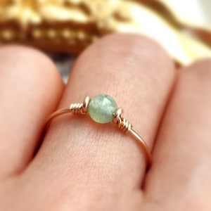 Dainty Light Green Jade Ring For Women, 14K Gold Filled - Sterling Silver Wire Wrapped Ring, Tiny Stone Ring