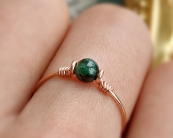 Emerald Ring, 14K Gold Filled, Rose Gold Filled, Sterling Silver Tiny Gemstone Ring, Gold Stacking Ring, May Birthstone Ring, Pinky Ring