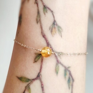 Single Amber Bracelet, 14K Gold Filled, Rose Gold Filled, Sterling Silver Delicate Minimal Layering Bracelet, Chain Bracelet
