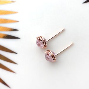 Lavender Amethyst Earrings, 14K Gold Filled Sterling Silver Wire Wrapped Stud Earrings 4mm image 2