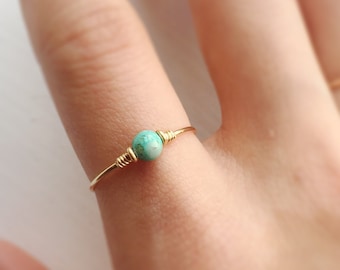 Round turquoise ring 6mm diameter turquoise. Textured skinny stacking ring Petite Turquoise silver ring