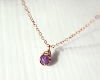 Dainty Amethyst Necklace, 14K Gold - Rose Gold Filled - Sterling Silver, Tiny Gemstone Pendant, February Birthstone Necklace