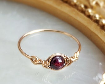 Garnet Eye Ring 14K Gold Filled, Rose Gold Filled, Sterling Silver Wire Wrapped Ring, January Birthstone Ring, Dainty Ring