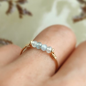 Dainty Raw Aquamarine Ring, 14K Gold Filled, Rose Gold Filled, Sterling Silver, Thin Gold Stacking Ring, March Birthstone