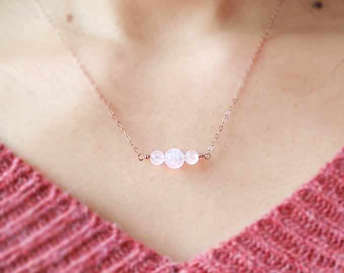 Dainty Rose Quartz Bar Necklace 14K Gold Rose Gold Filled Etsy