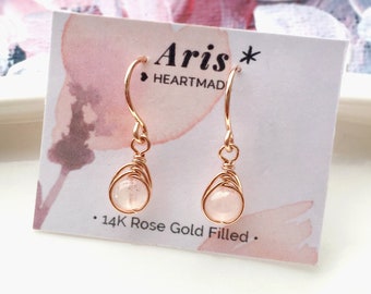 Pink Rose Quartz Crystal Earrings Small Rose Earrings Crystal Gemstone Silver Aesthetic Earrings Quartz Earrings Birthday Gift For Her UK