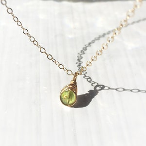 Dainty Peridot Necklace, 14K Gold Filled - Sterling Silver Gemstone Necklace, August Birthstone, Crystal Necklace