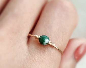 Dainty Tree Agate Ring 14K Gold Filled, Rose Gold Filled, Sterling Silver, Natural Stone, Raw Stone Ring, Grounding Crystal