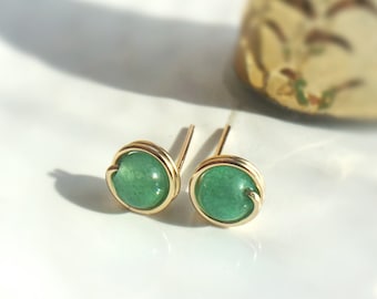 Tiny Green Jade Stud Earrings, 14K Gold Filled, Rose Gold filled, Sterling Silver Small Green Stone Earrings