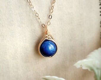Kyanite Necklace (6mm) 14K Gold - Rose Gold Filled - Sterling Silver Dainty Kyanite Gemstone Pendant Necklace, Blue Stone Necklace