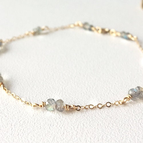 Dainty Labradorite Bracelet 14K Gold Filled Rose Gold | Etsy