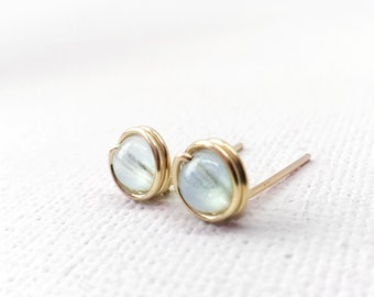 Aquamarine Stud Earrings, 14K Gold Filled, Sterling Silver, March Birthstone