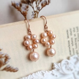 Pink Pearl Drop Earrings in 14K Rose Gold Filled, Freshwater Pearl Earrings, Dainty Pearl Earrings, Bridal Shower Gift, Gift For Her